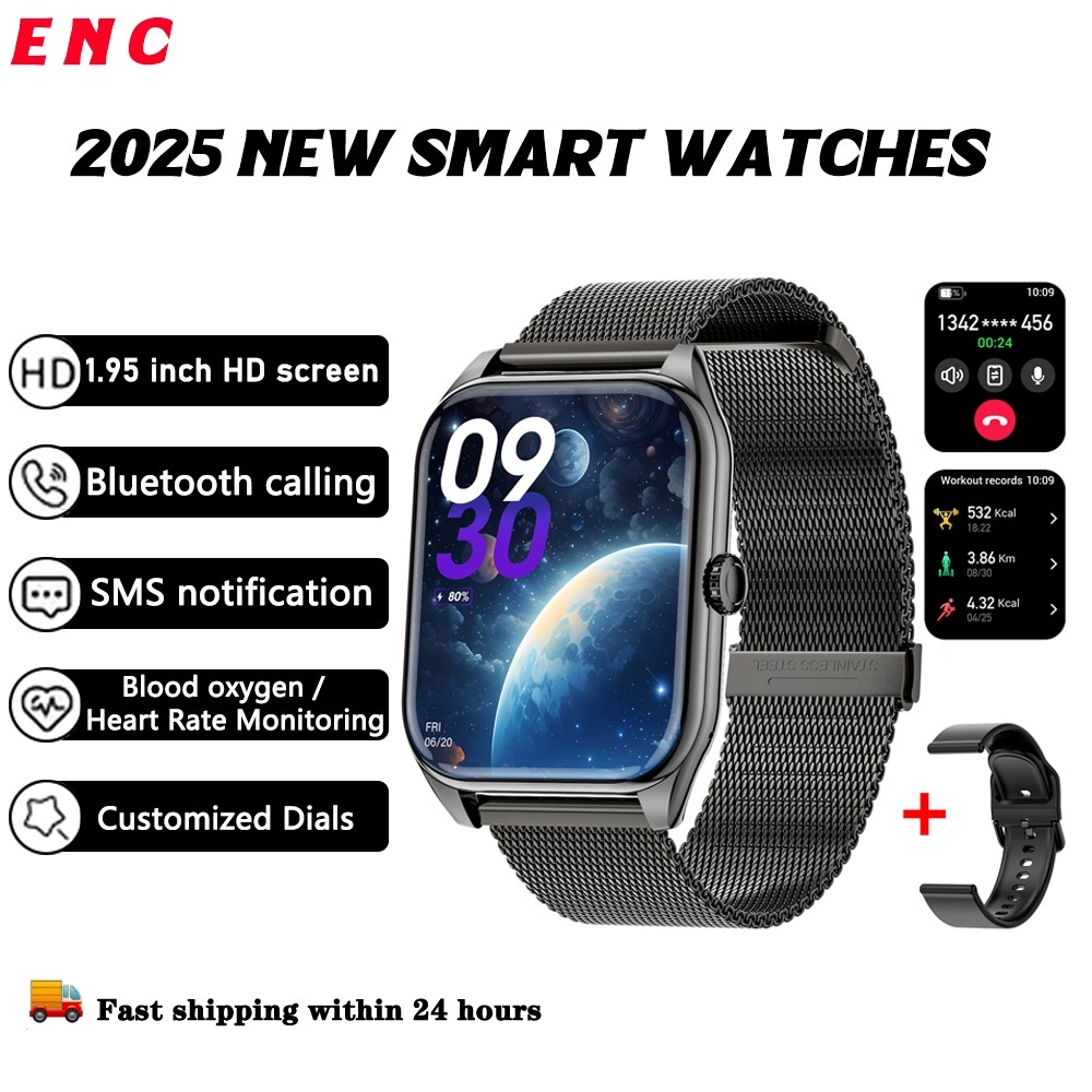 

ENC Smart Watch, 1.95" Smartwatch for Men Women (Answer/Make Call), Heart Rate, Sleep Monitor, Pedometer, Activity Tracker, IP67 Waterproof Fitness Watch for Android iOS (Black)