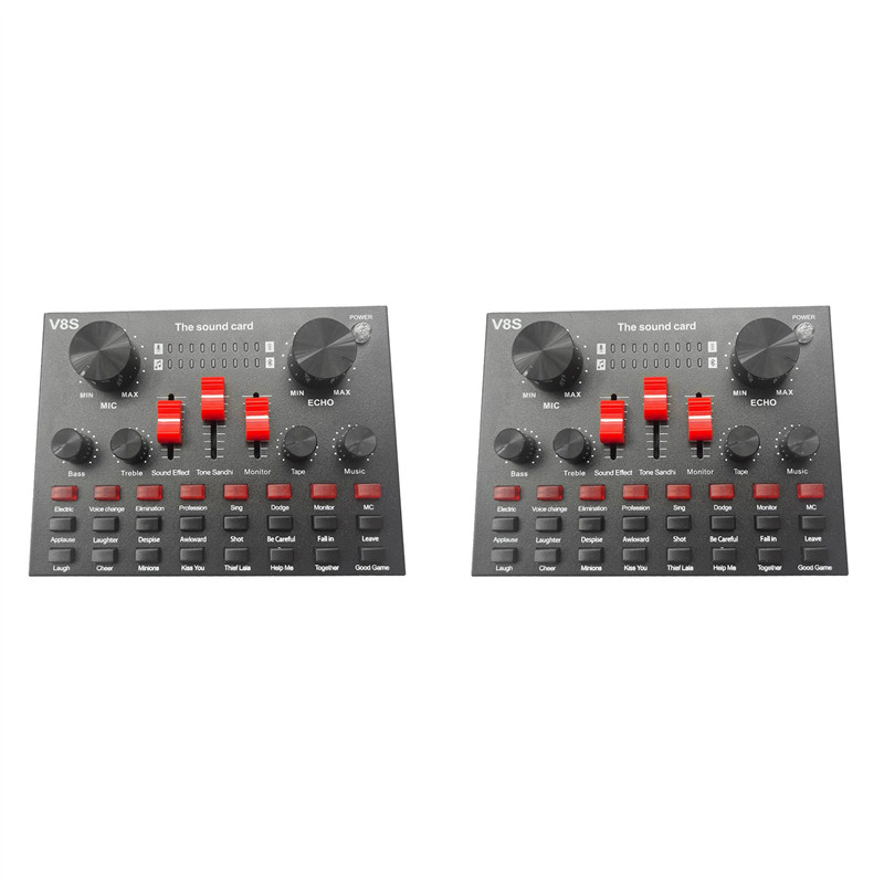 Superior 2X V8S Microphone USB Rechargeable DSP External Mixer Karaoke 3.5Mm Interface Sound Card Po