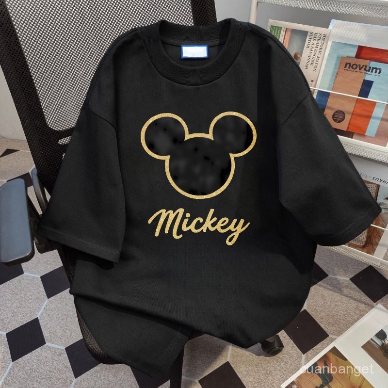 Kaos Oversize Kaus Wanita Korean  Garis Besar Kepala Mickey Mouse 100%kapas murni Imut-imut Ukuran b