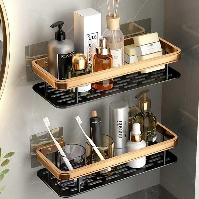 

Rak Gantung Kamar Mandi Bathroom Sabun Shampoo Organizer Rack 2 Pcs - Hitam Gold 2pcs