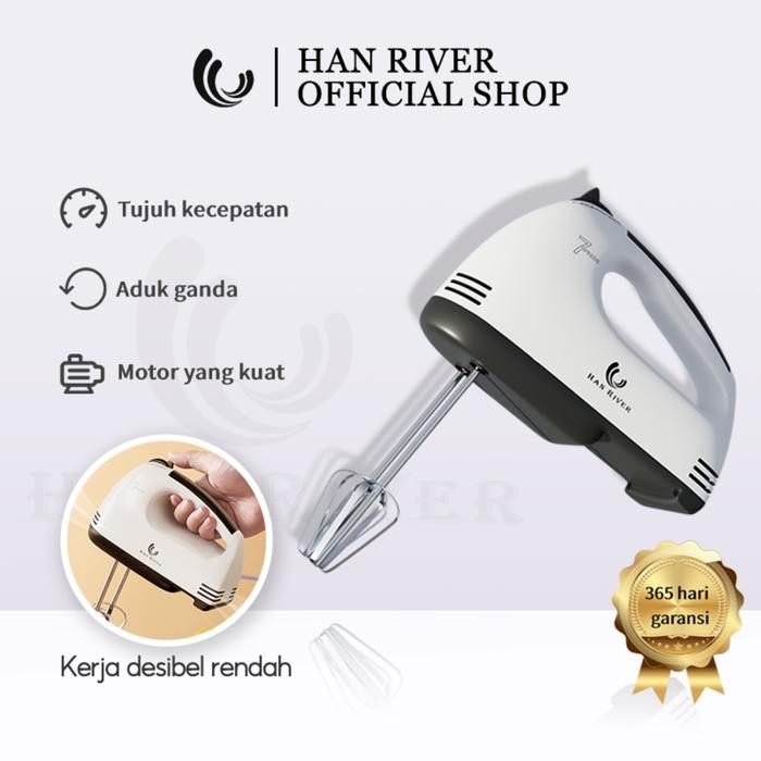 

[COD]HAN RIVER Mixer/Hand Mixer HRDDQ01WT- Putih Alat Pengocok Telor Pengaduk Adonan dengan 7 Kecepatan Otomatis Garansi Resmi 1 Tahun Peralatan - white