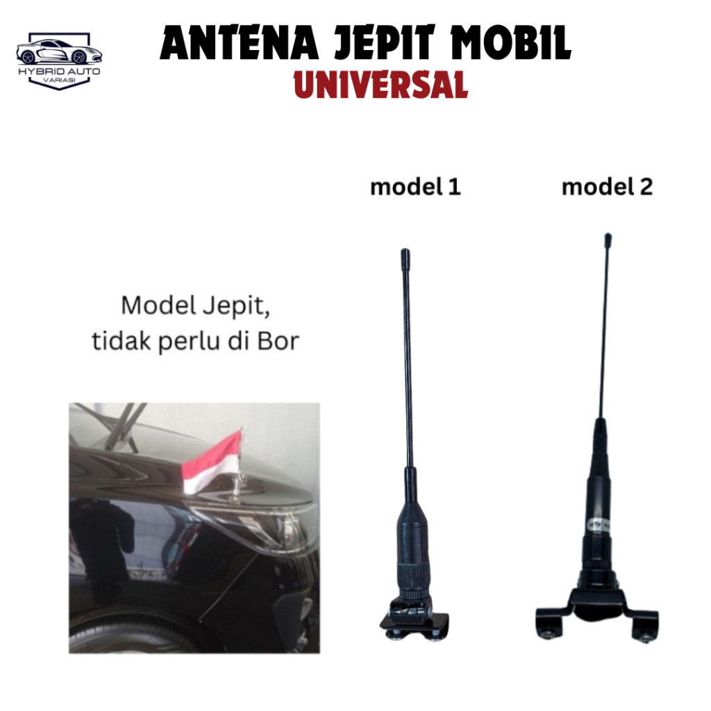 Antena Tiang Bendera Universal Mobil//Merah Putih Mobil Motor Universal Jepit Depan Belakang Besi