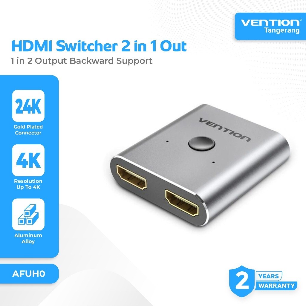 VENTION AFUH0 HDMI Switcher 2 In 1 Out Backward Support 1 In 2 Out Bi-Direction Switc Support 4K 2K 