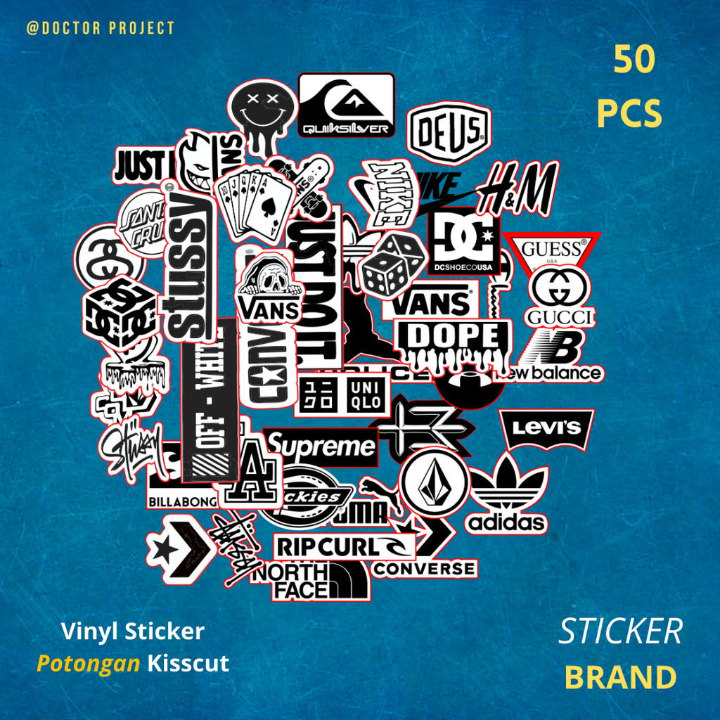 

Stiker brand paket isi 50 pcs sudah cutting bahan VYNIL anti air