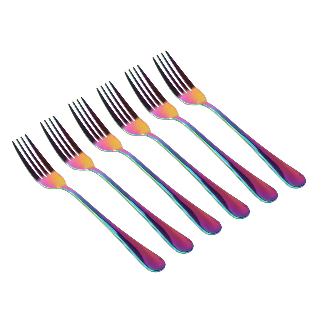 ABXF-Stainless Steel Table Forks Set, 12Pcs Rainbow Color Stainless Steel Tableware Dinnerware Set, 