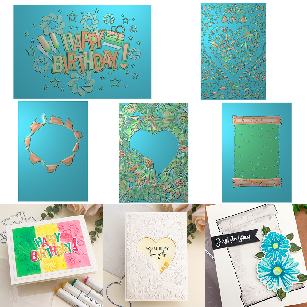 

Happy Birthday Torn Aperture 3D Embossing Folder with Dies for DIY Scrapbooking Adding Texture Paper Craft Making Stencil 2025