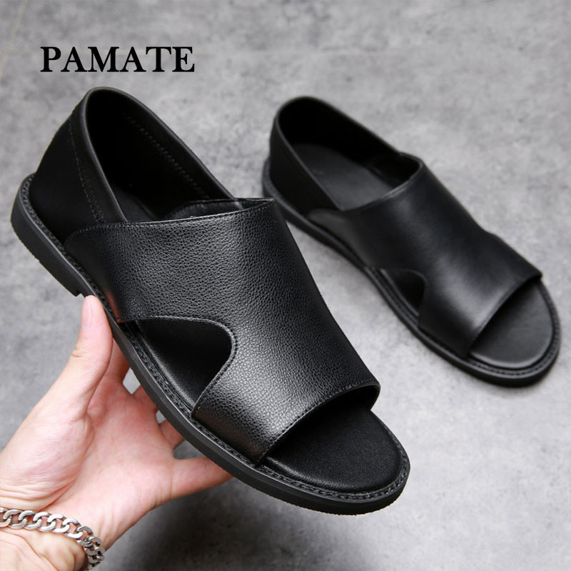 Sandal Pria Sol Lembut Kulit Sapi Romawi Sepatu Pantai Anti-Selip