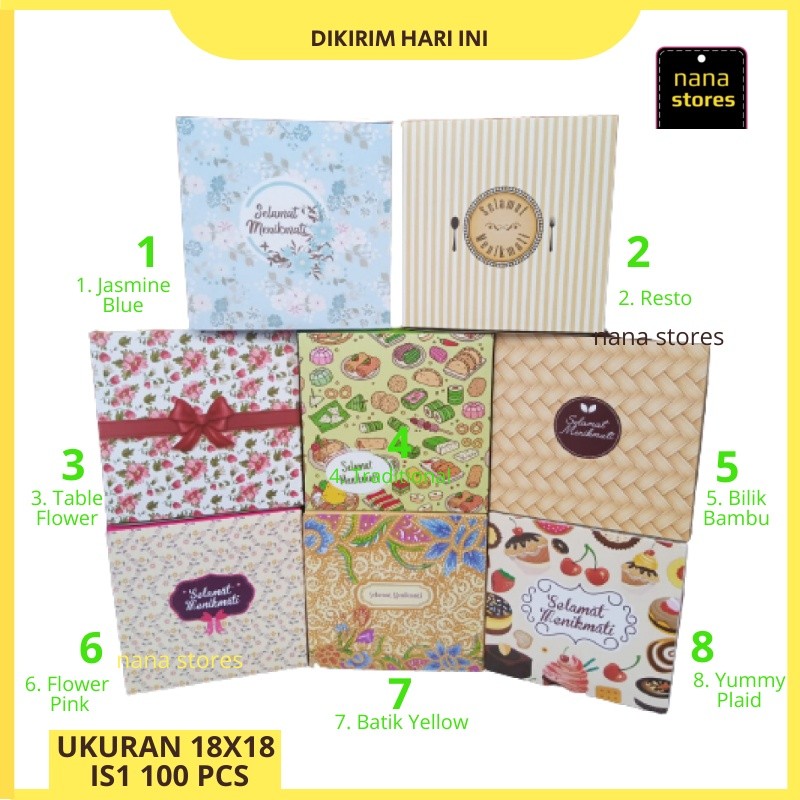 GERISAL 100 Pcs Dus Nasi, Kotak Nasi, Box Nasi, Dus makanan, Dus Catering, Dus Modern Ukuran 18x18