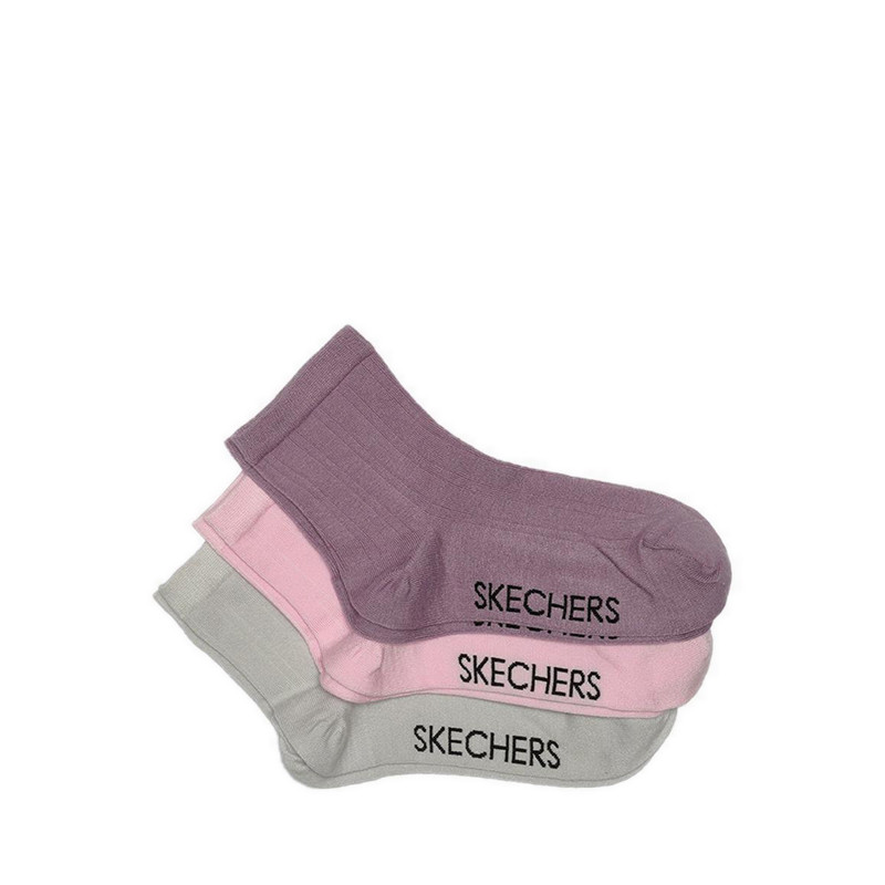 Skechers 3Pk Womens Non Terry Anklet Socks - Pink Combo