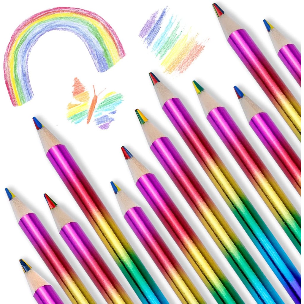 

10 Pcs Rainbow Colored Pencils, 4 Color in 1 Pencil .Suitable for Schools, Students, Sketching, Doodling, Coloring, Painting.