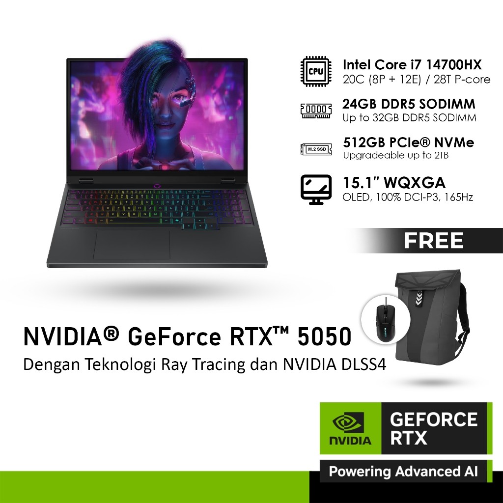 LENOVO LEGION 5i OLED 15IRX10 GeForce RTX™ 5050 8GB - i7 14700HX 24GB 512GB WINDOWS 11 165HZ - 4RID