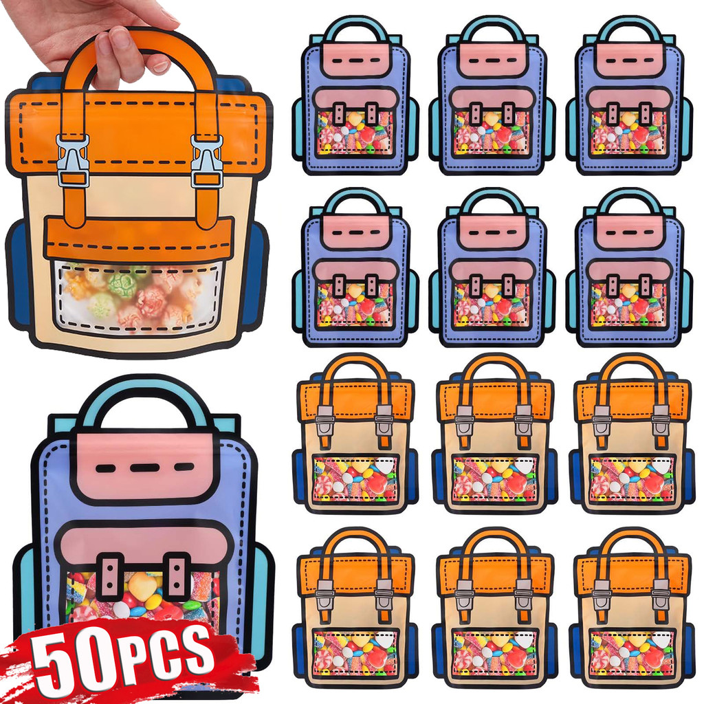 

1-50 pçs sacos de guloseimas em massa bonito dos desenhos animados mochila de aniversário com alça superior para crianças lanche saco de doces para favores da festa de halloween