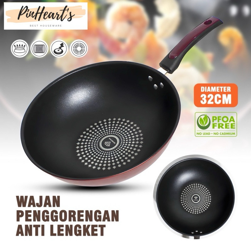HSO - WAJAN WOK PENGGORENGAN ANTI LENGKET UKURAN 32CM / DIAMOND WOK PAN WAJAN PENGGORENGAN ANTI LENG