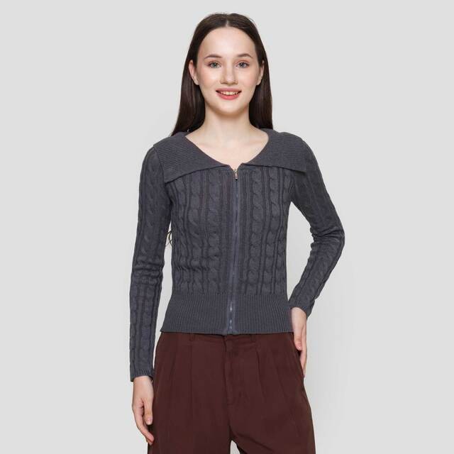 Nevada Crop Flat Knit Zipper Cable Jaket Wanita 122961305