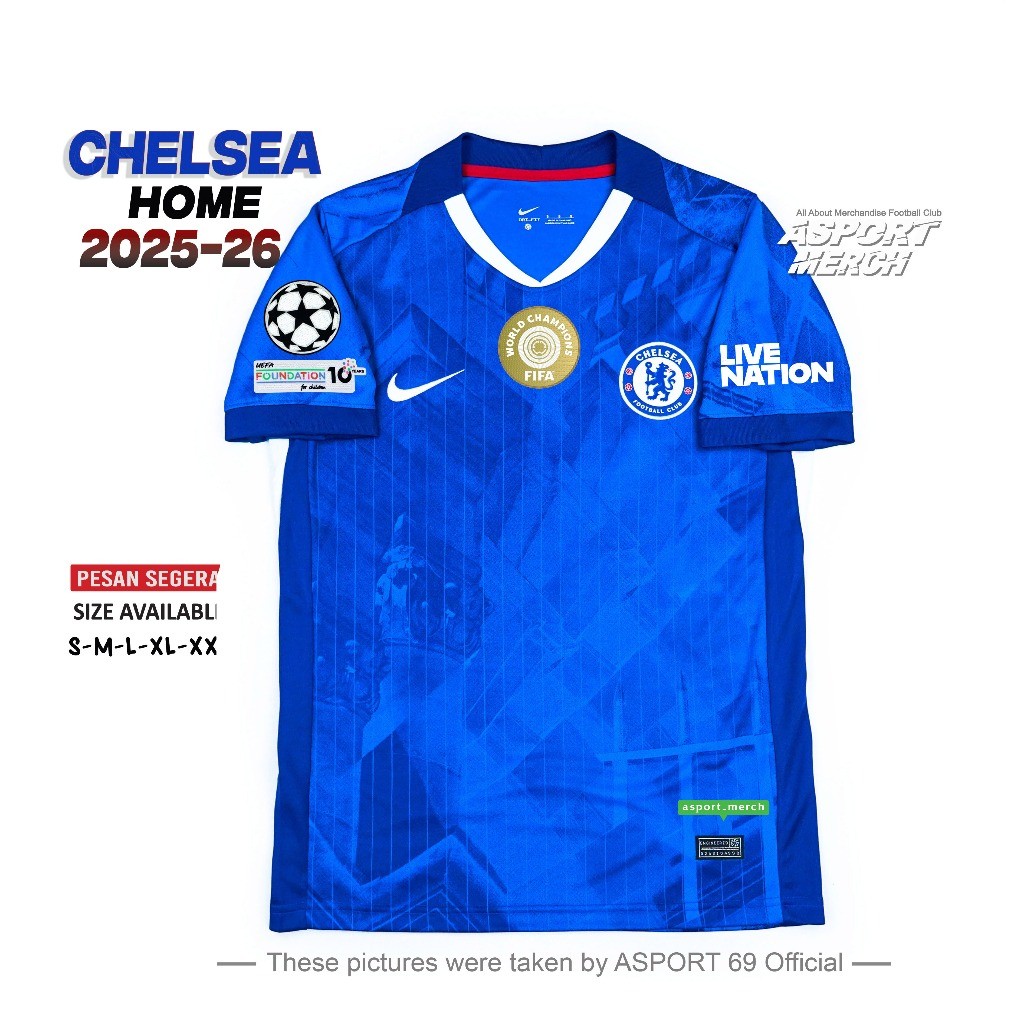 Chelsea Home 2025 2026 Kaos Bordir S-XXL