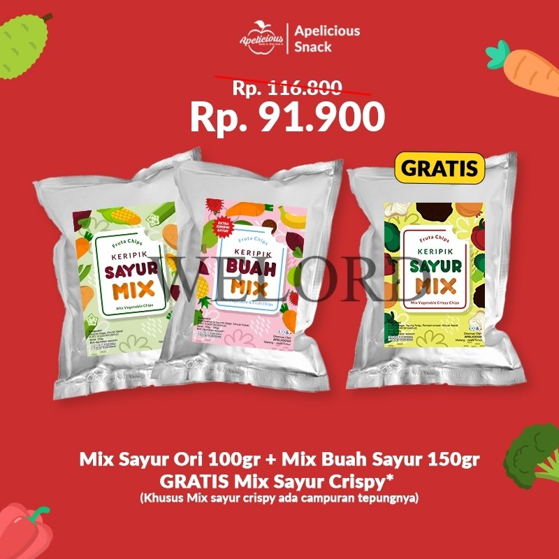 

Promo APELICIOUS - [GRATIS MIX KERIPIK SAYUR TEPUNG CRISPY] MIX KERIPIK SAYUR ORI + MIX KERIPIK BUAH SAYUR