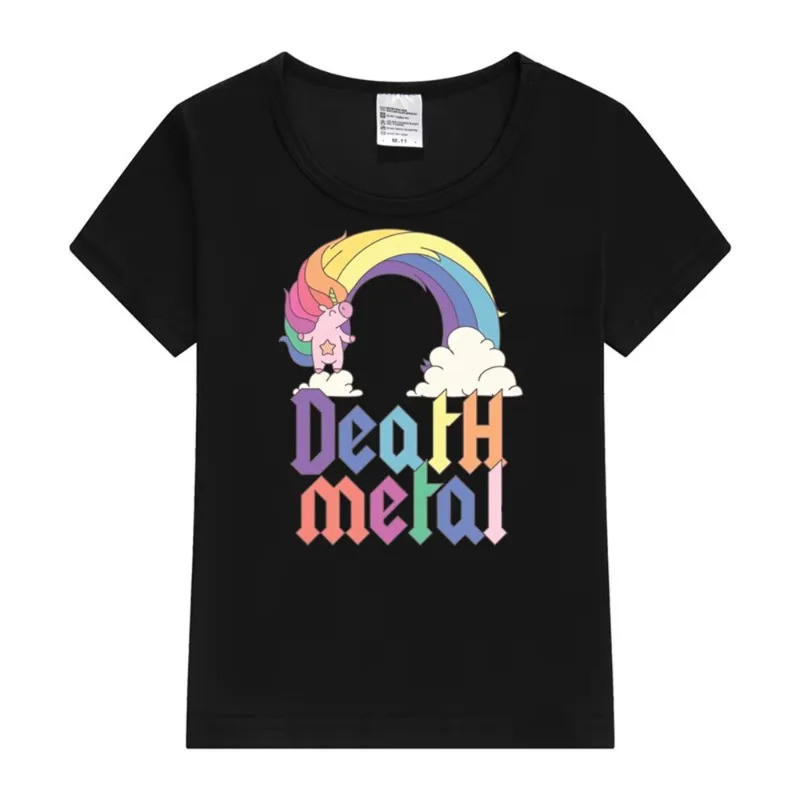 Cetak Grafis Kaos Anak Lengan Pendek Lucu Death Metal Unicorn Penggemar Band Rock Fashion Olahraga L