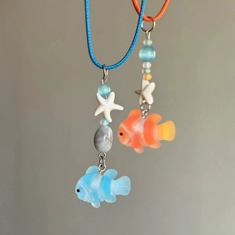 Cute Cartoon Fish Pendant Necklace for Girls Colorful Rope Chain Necklace Best Friends Necklace BFF 