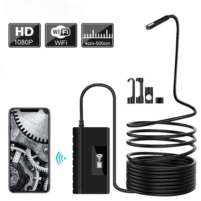 5.5mm Telescoping Wifi Endoscope Camera 1080P HD Semi-Rigid Snake Camera USB Endoscope Borescope IOS