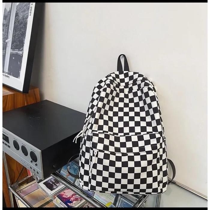 PROMO SPESIAL Tas ransel sekolah Motif Catur warna hitam / Tas Sekolah Pria Wanita / Tas Ransel - HI