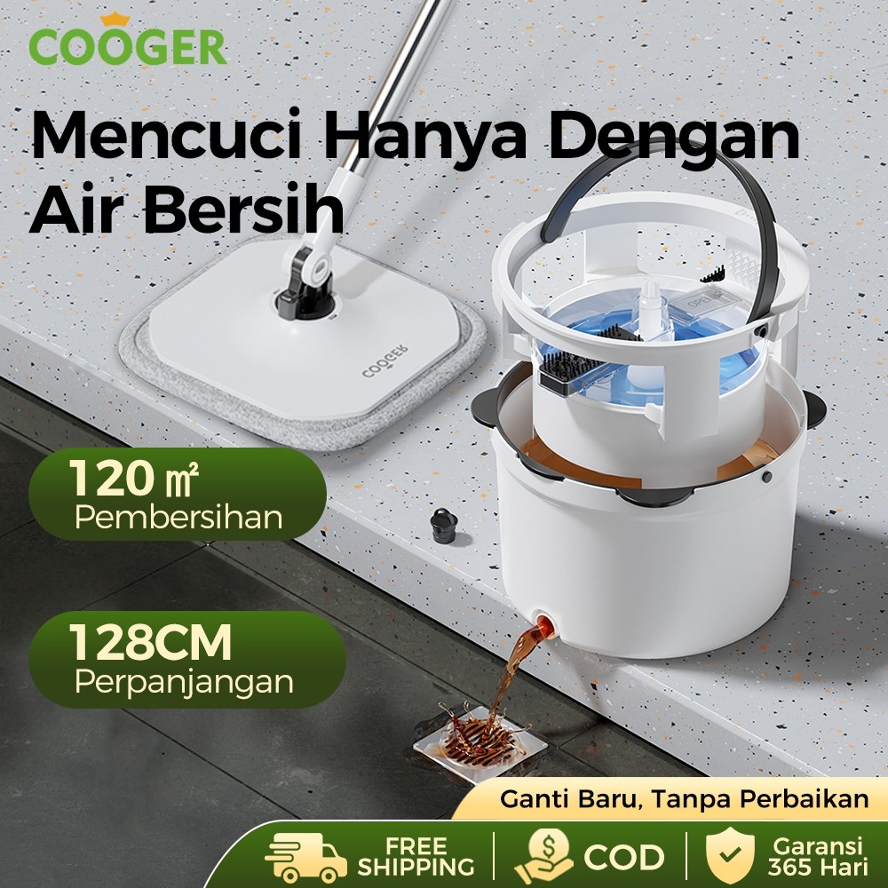 COOGER Alat Pel Lantai Panda 2in1 Single Spin Mop DAPAT 2 Kain Refill- Spin Mop Putar 360 Derajat, A