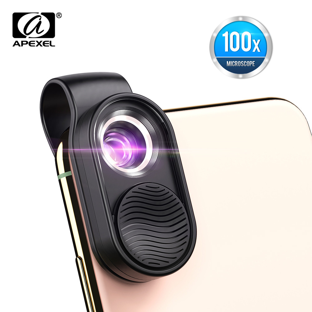 APEXEL100X gital microscope lens macro mobile LED Fill Light  micro pocket lenses for iPhonex xs max