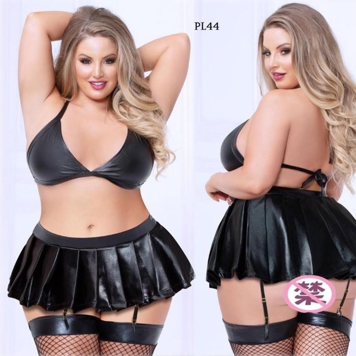 Set Lingerie  Premium Baju Tidur Wanita Rok Mini Bra HItam PL44