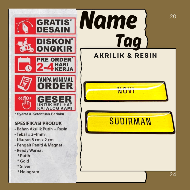 Name Tag Nama Dada Nama Dokter Akrilik Magnet Peniti Gold Silver
