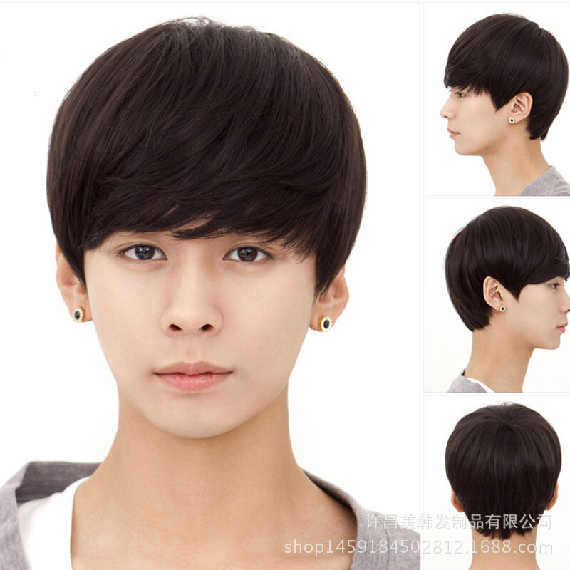 Versi Korea wig laki-laki, rambut langsung pendek, mahasiswa laki-laki tampan, rambut pendek, wig fl