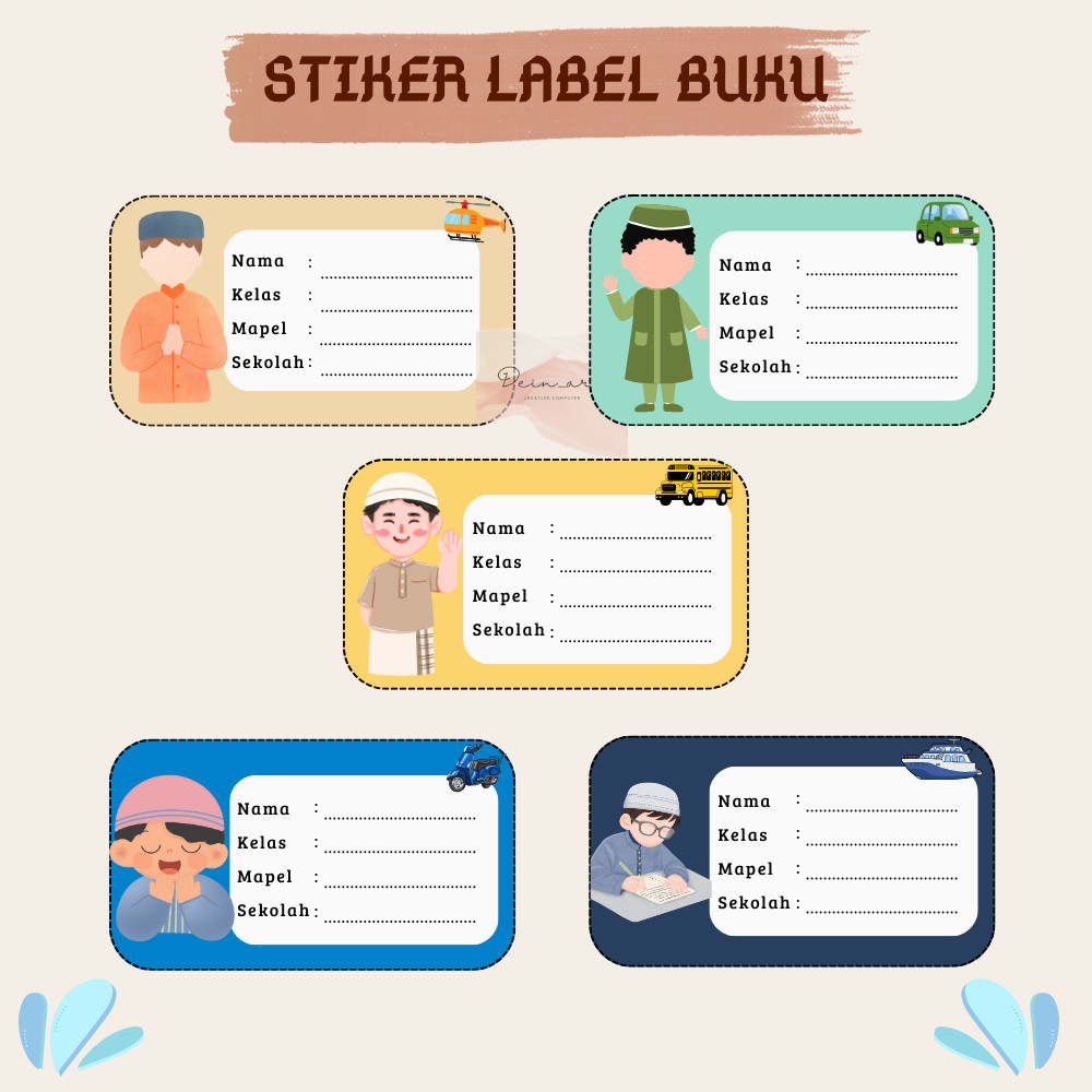 Label Sticker Stiker label Nama Buku Pelajaran Sekolah Stiker nama buku tempelan Aesthetic Muslim