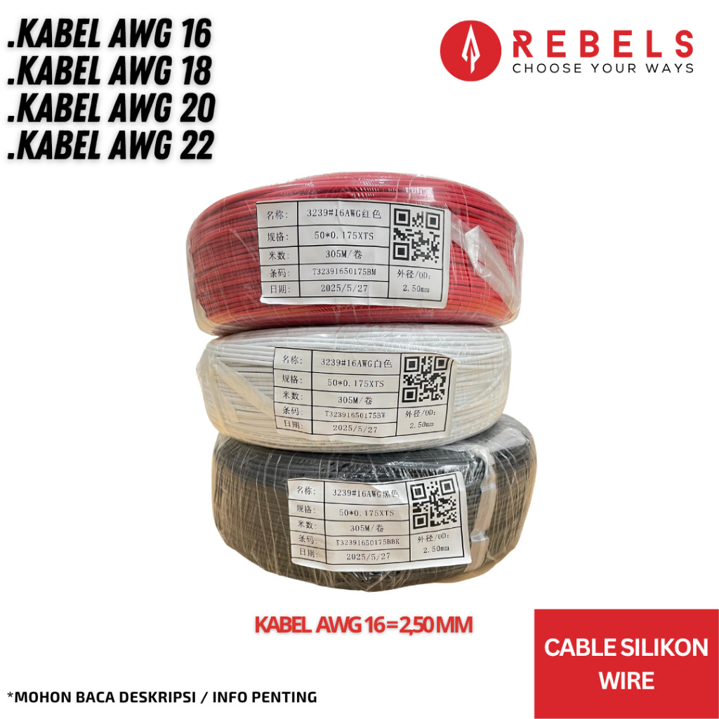 KABEL AWG SILICON UKURAN 16,18, 20, DAN 22 TAHAN BAKAR COCOK UNTUK PERKABEL AN OTOMOTIF DLL
