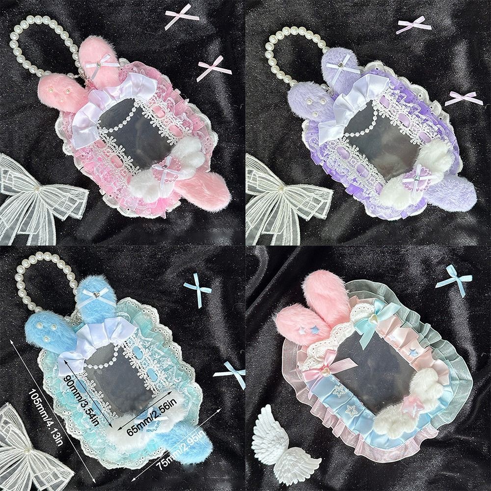 Cute Pink Bow Card Holder Lace with Ribbon Photo Protector Case Anime Plush Photocard Holder ID Hold