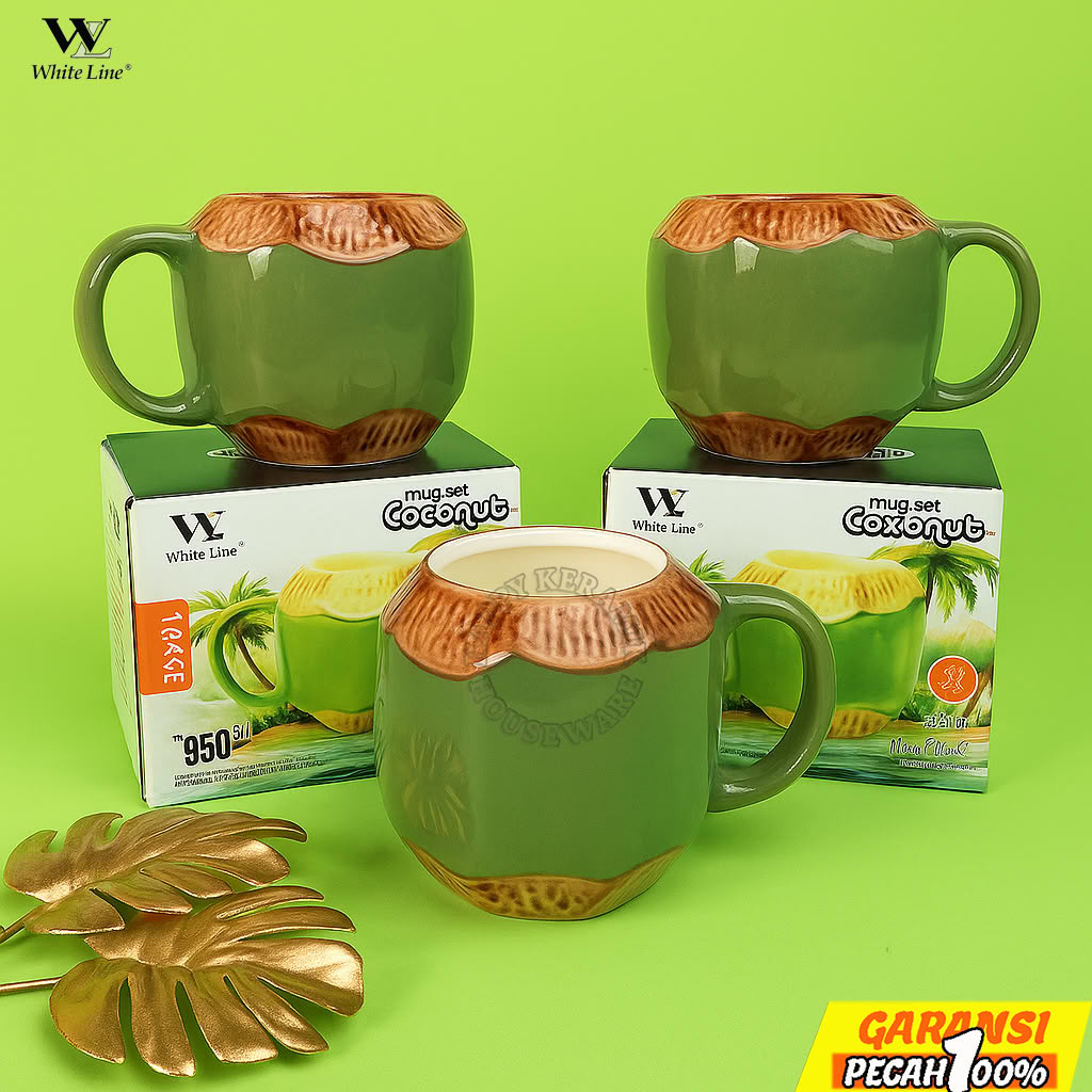 WHITE LINE GiftBox Mug Keramik Aesthethic COCONUT Cangkir keramik Souvenir 350ml