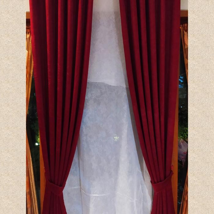 Tirai Gorden Minimalis Blackout Motif Embos Timbul - Merah Hati - Merah