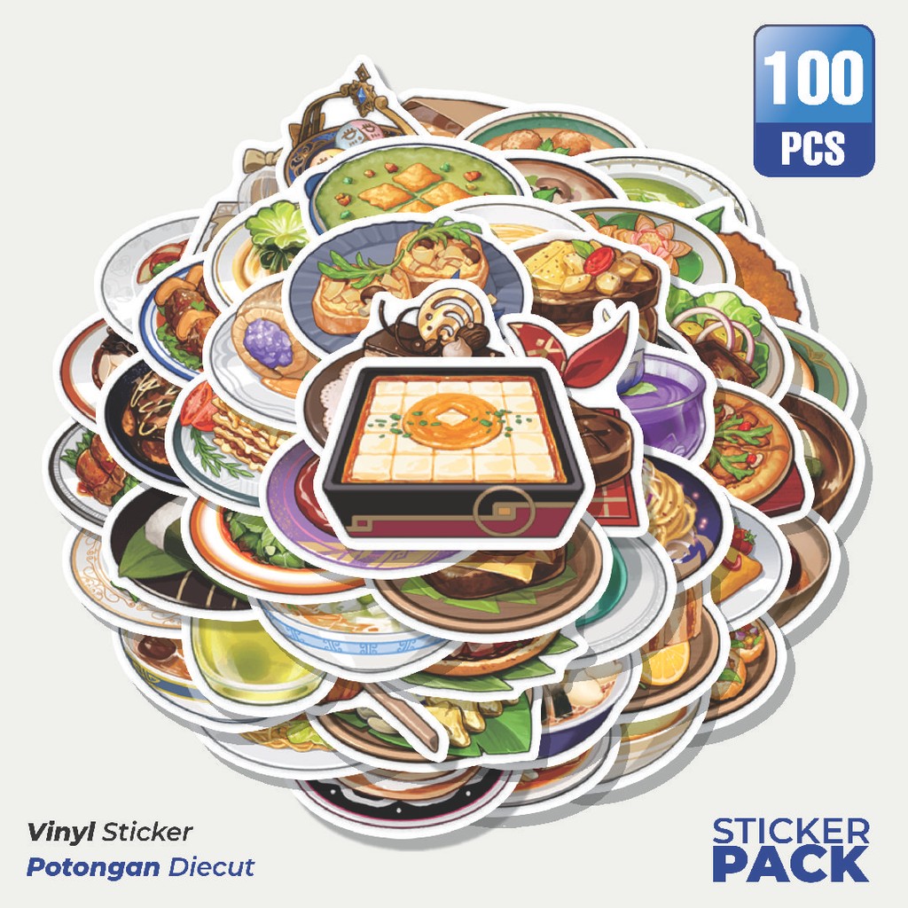 MURAH 100 PCS Stiker Genshin Impact Food V3 Waterproof Aesthetic- Untuk Laptop, Motor, dan Helm - Pa