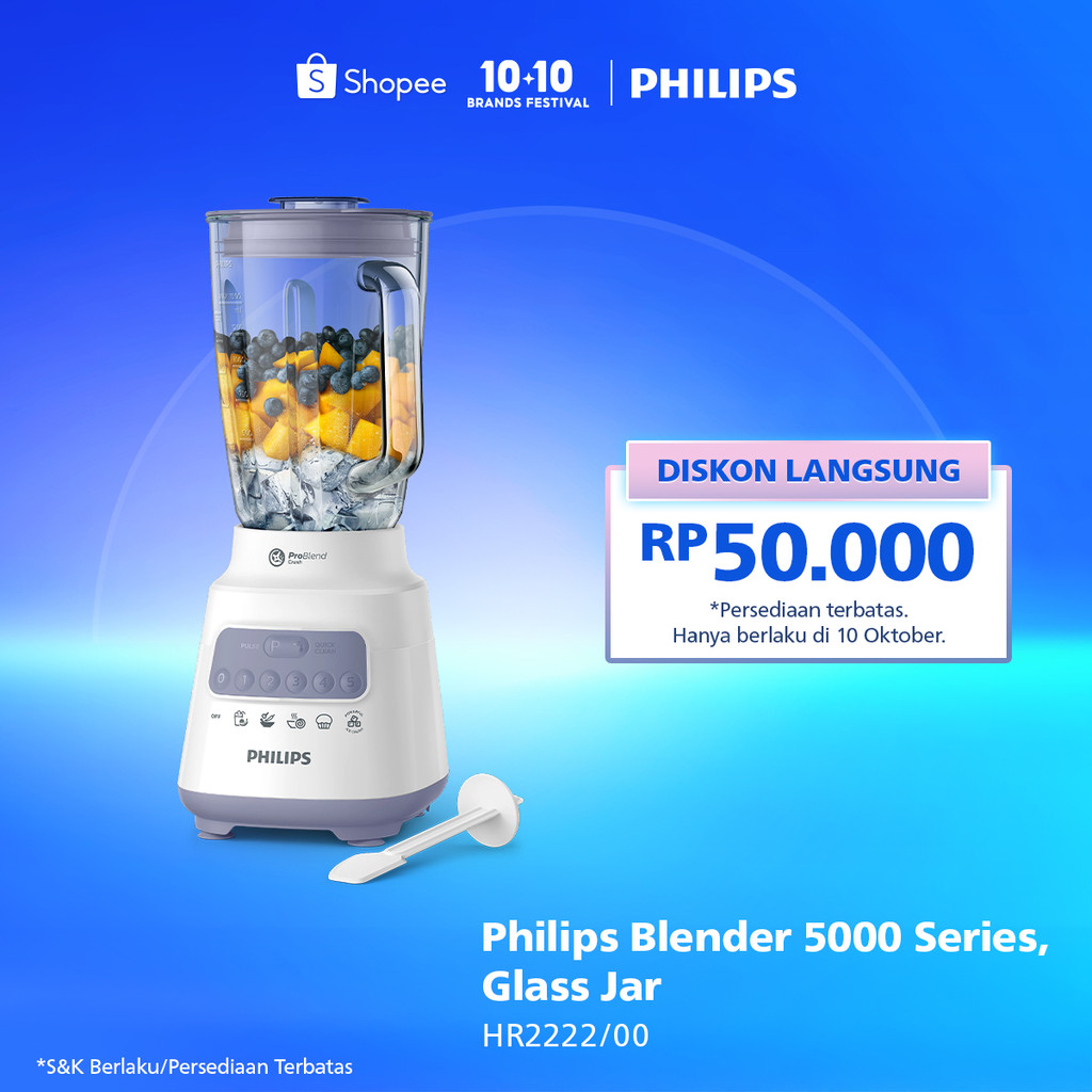 TERLARIS Blender Philips Kaca 2 liter - 5000 Series HR2222/00 - Blender jus - Blender bumbu philips