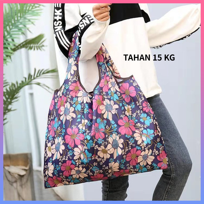 TAHAN 15 KG TAS LIPAT ECO BAG / TAS BELANJA LIPAT / SHOPPING BAG / ECO BAG MOTIF ANTI AIR UKURAN BES