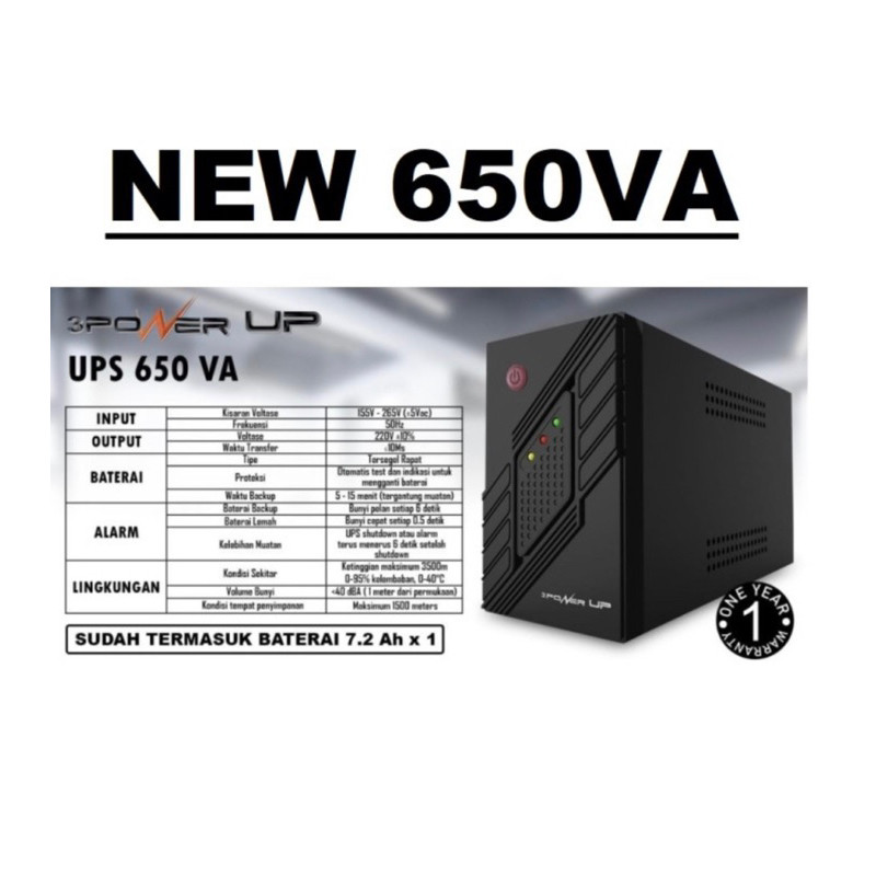 Ups Power up 600Va 650Va. ups +stabilizer, backup dan stabil utk perangkat komputer agar listrik pad