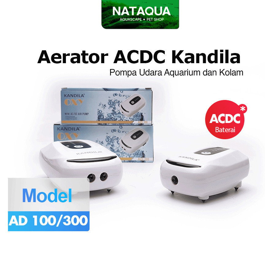 Aerator Aquarium ACDC Kandila OXY AD 100 AD 300 Pompa Udara Aquarium Kolam Portable Baterai Cas Nata