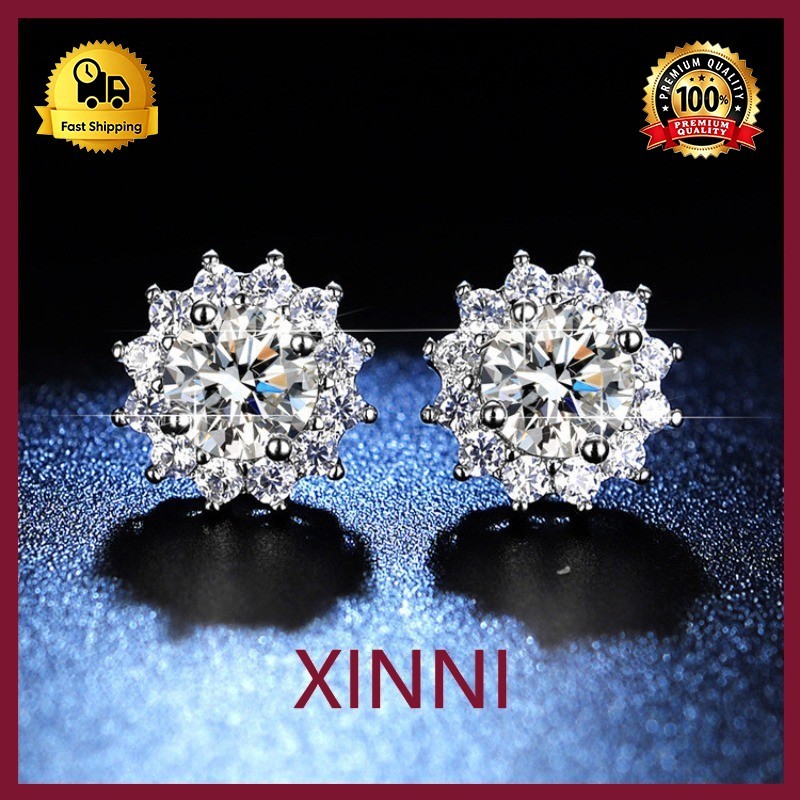XINNI Anting Moissanite Simulasi Anting Fashion Bunga Matahari Anting Berlian Moissanite 1 Karat Per
