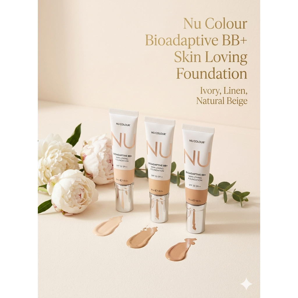 [ SUPER HEMAT ] By NU SKINN Colour Bioadaptive BB+ Skin Loving Foundation Ivory , Linen , Natural Be