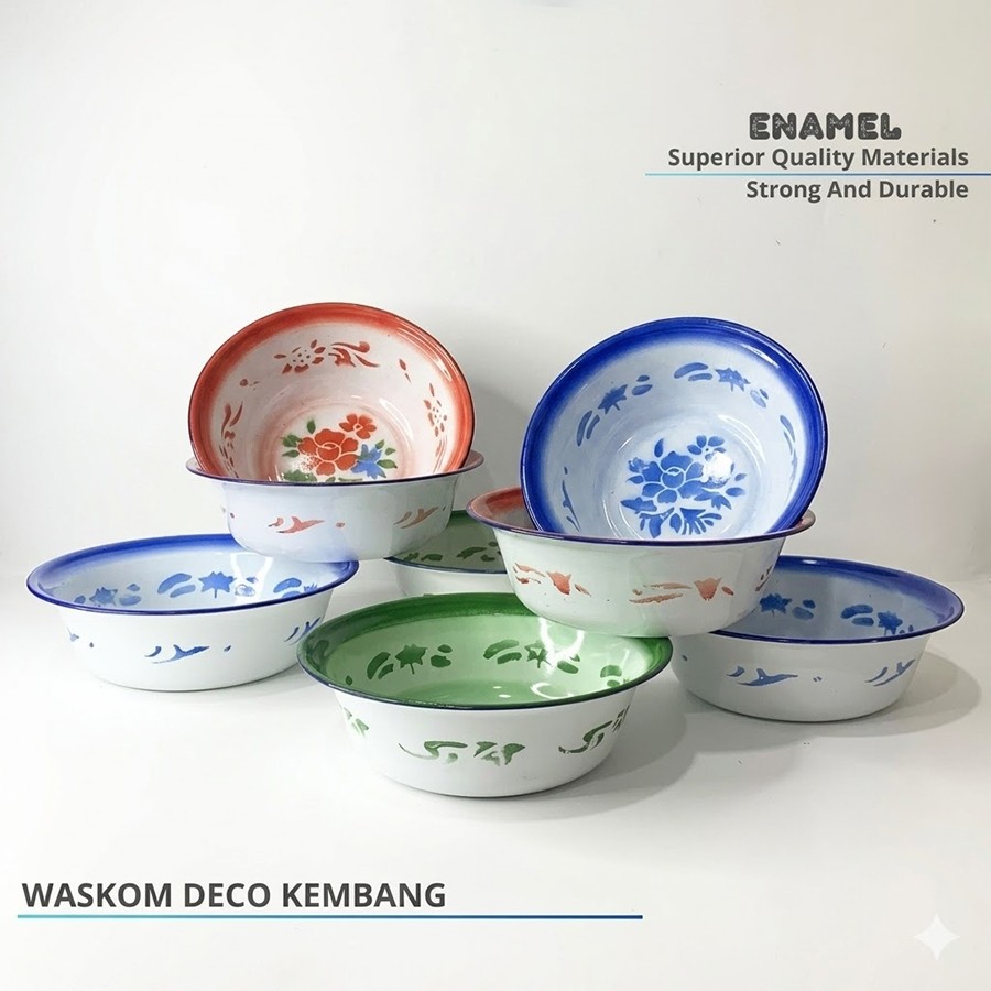 Baskom Enamel Kembang / Waskom Seng Motif Bunga Besar 32cm 34cm