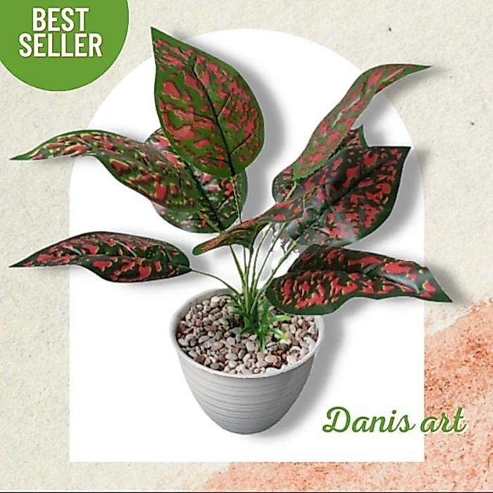Tanaman keladi palsu/ tanaman hias/ Daun hijau/keladi artificial - Merah bintik