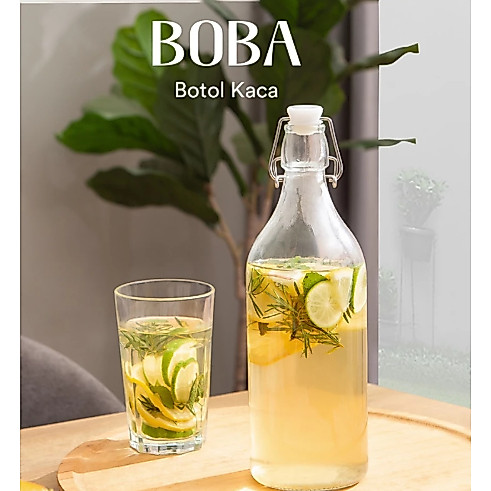 Botol Kaca Bening Dengan Penutup 1 Liter - Botol Beling Jus Jamu Botol Kopi Susu Botol Minyak
