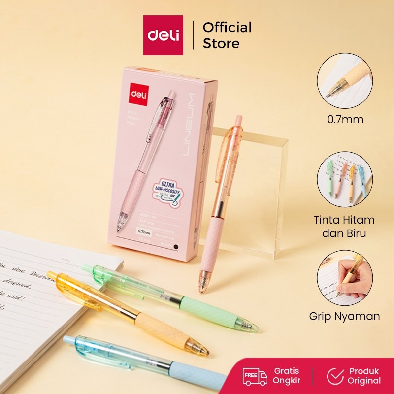 

Deli Ballpoint Pen / Pulpen Bolpoin Retractable Pena 0.7mm Isi 12 pcs Penulisan Halus EQ150C-12PCS
