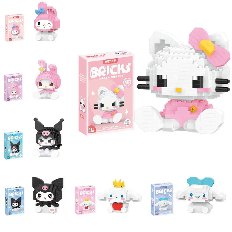 Mainan Anak Laki Laki  Hello Kitty Blok Bangunan Sanrio Anime Figure Kuromi Dirakit Mainan Ornamen D