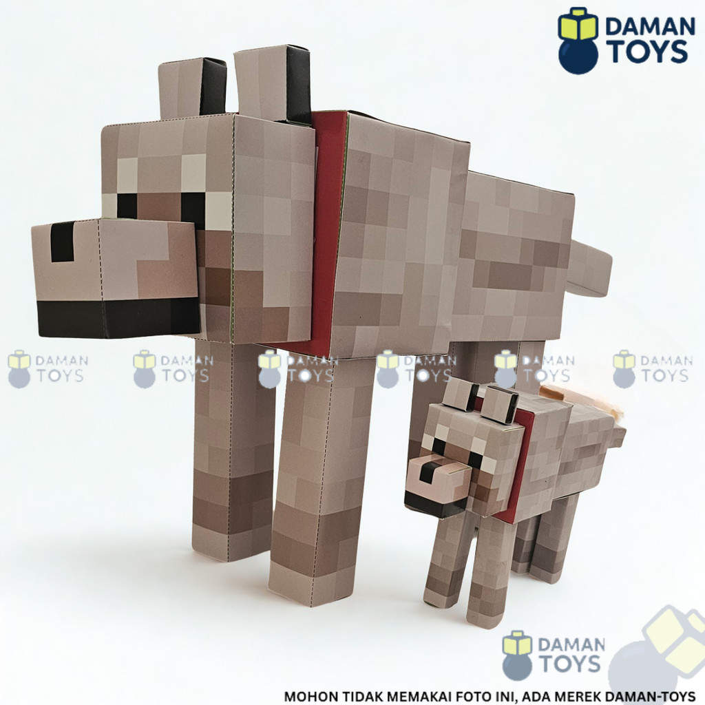 Papercraft Mainan Rakitan Kertas Serigala Wolf Minecraft Dennis Steve