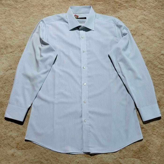 kemeja panjang pria garis garis DELL VINO kemeja salur putih murah bagus size M