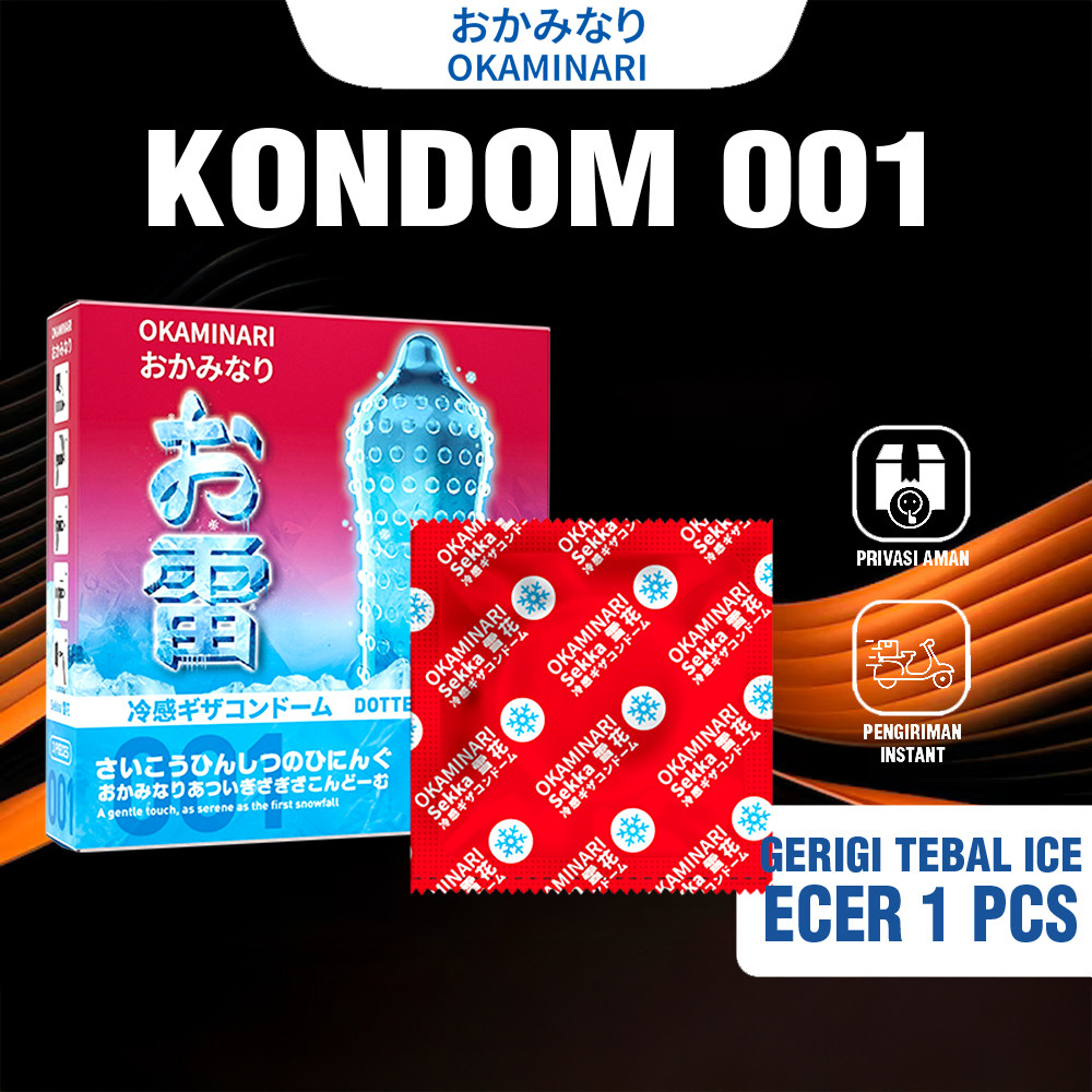 Okaminari Gerigi Tebal Ice Kondom Tahan Lama Kondom Aman Pria 1 Pcs - Privasi Aman