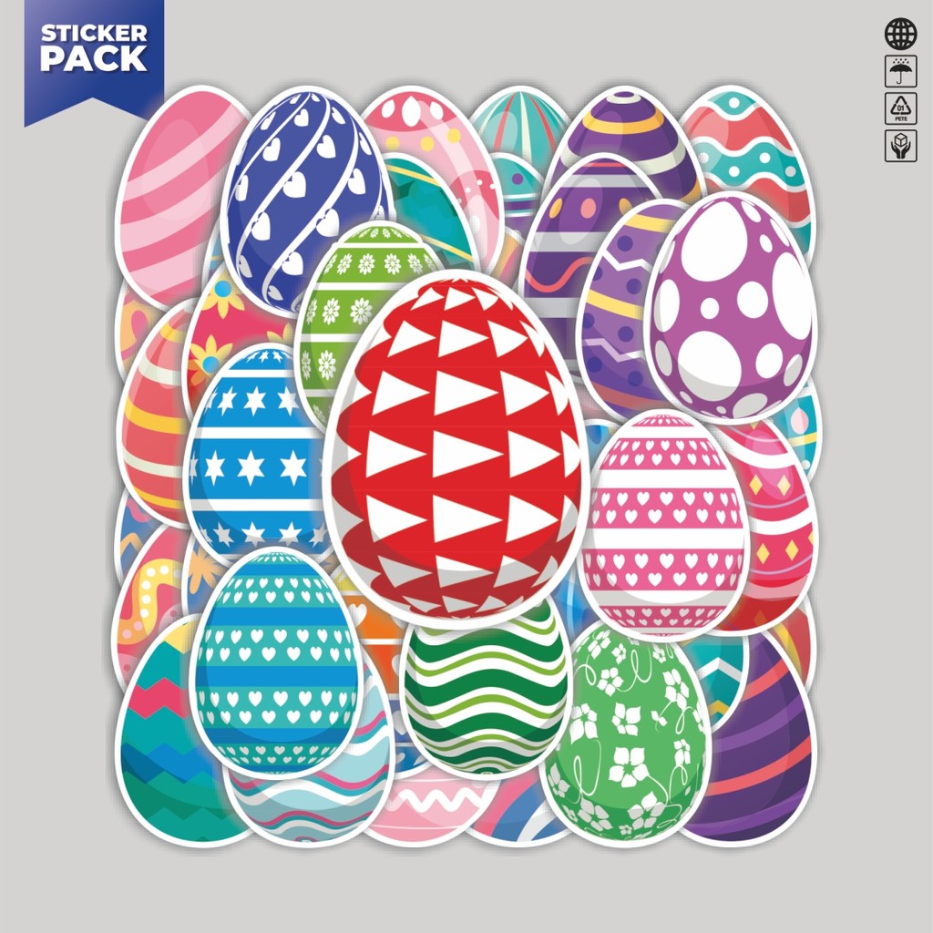 

[100PCS]Stiker Pack Stike Colorful Easter Eggs [Telur Paskah Berwarna-warni] Aesthetic Vinyl Anti Air Dekorasi Sticker Laptop Buku Journal Koper Helm Casing HP Gitar Helm Skateboard